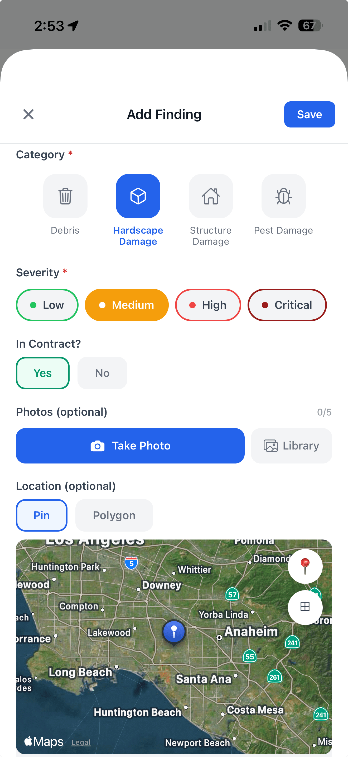 Landscape inspection mobile form